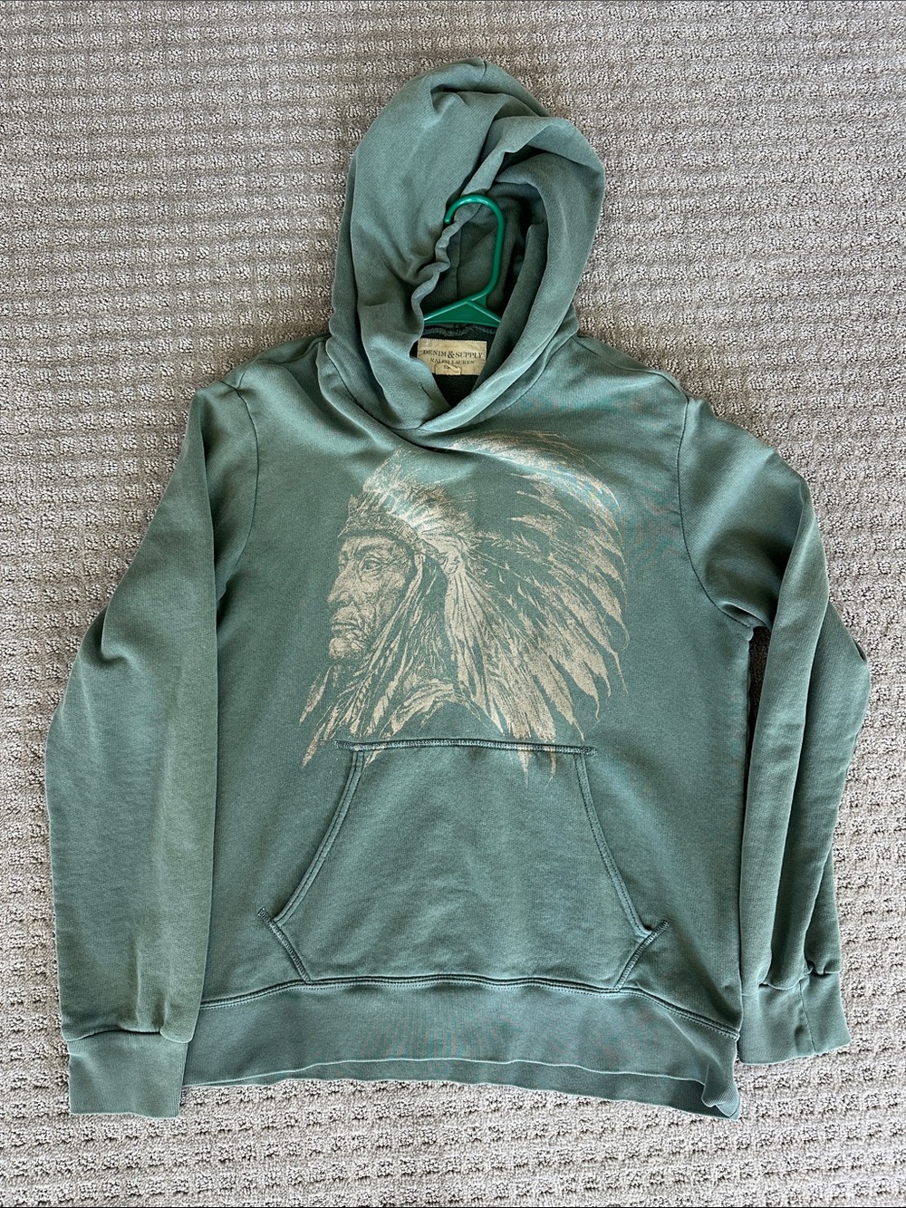 Green Hooded Pullover Sweatshirt with Graphic